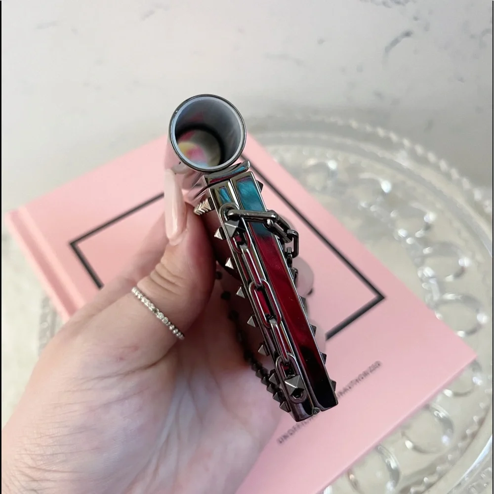 Authentic Valentino Garavani Black Mini Rockstud Lipstick Minaudiere on Chain - Picture 7 of 9